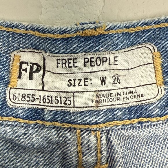 Free People Distressed Denim Lace-Trim Shorts, 26 - Picture 7 of 8